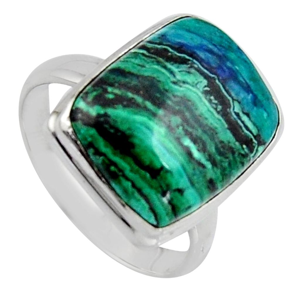 11.15cts natural green azurite malachite 925 silver solitaire ring size 8 r3536