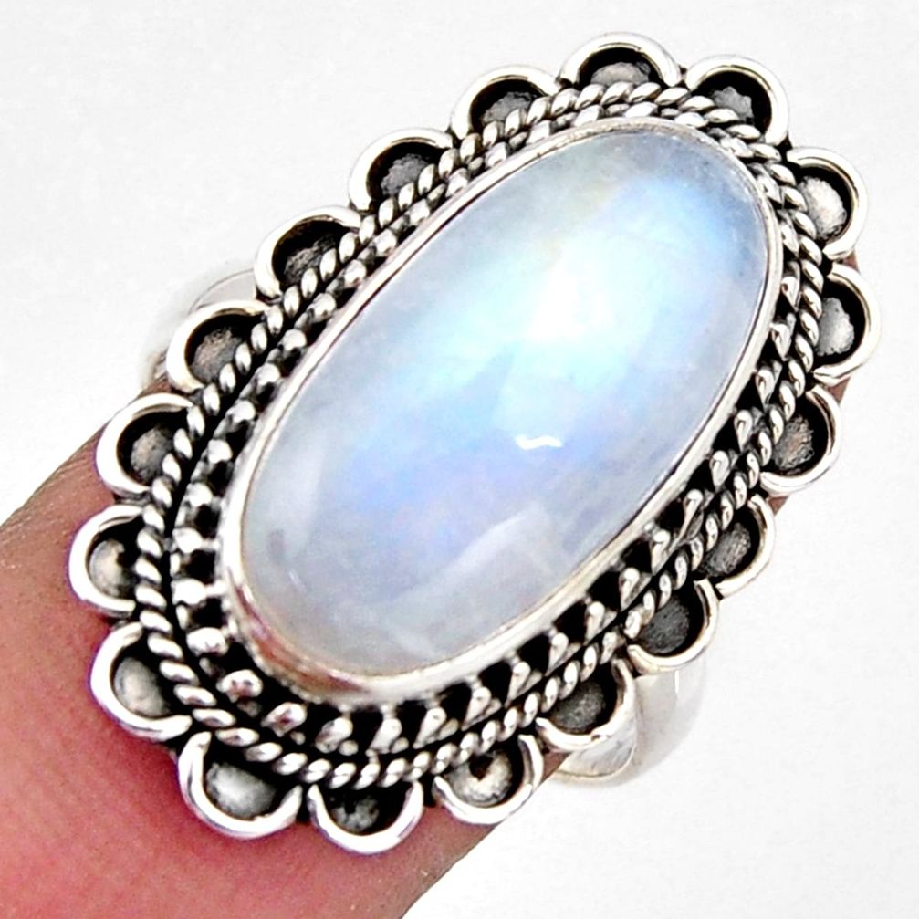 11.83cts natural rainbow moonstone 925 silver solitaire ring size 8.5 r3541