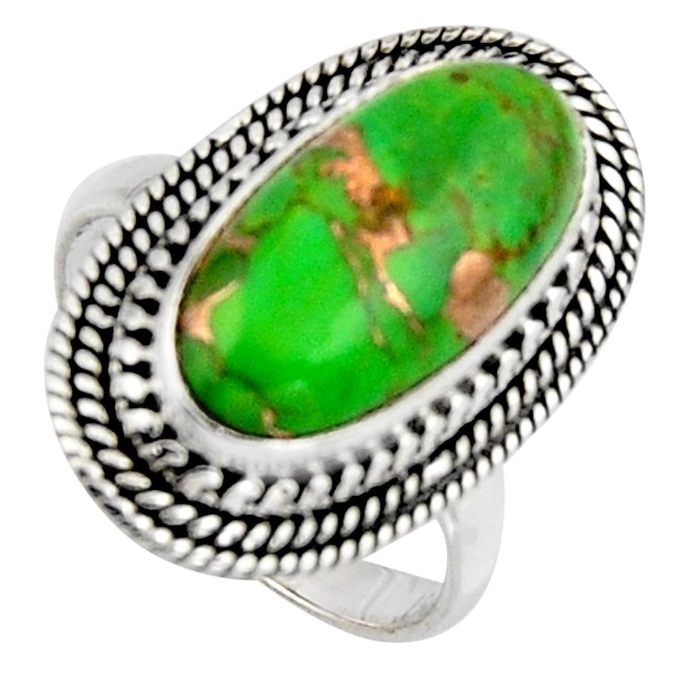 7.55cts green copper turquoise 925 silver solitaire ring jewelry size 7.5 r3583