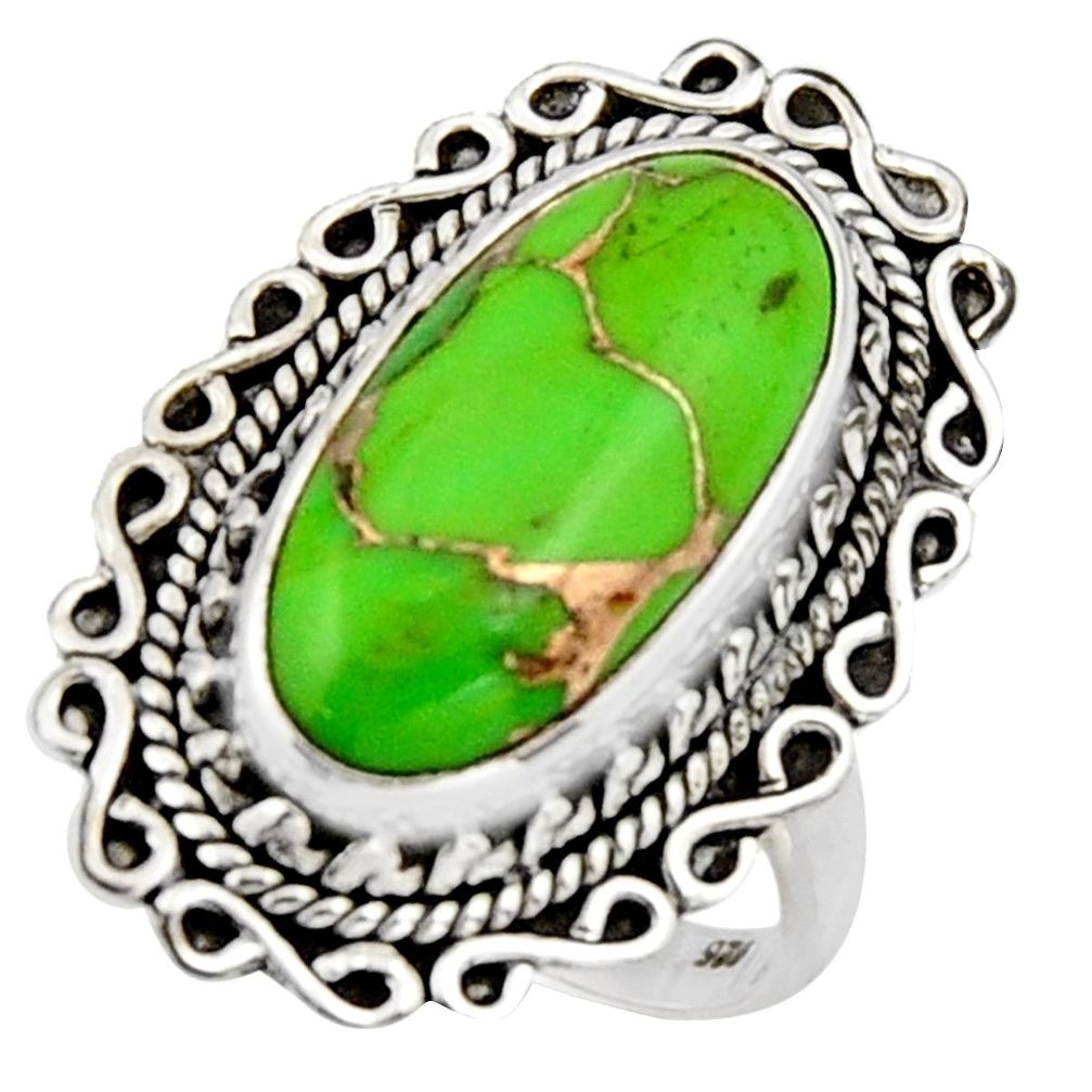 925 silver 7.78cts green copper turquoise solitaire ring jewelry size 8 r3593