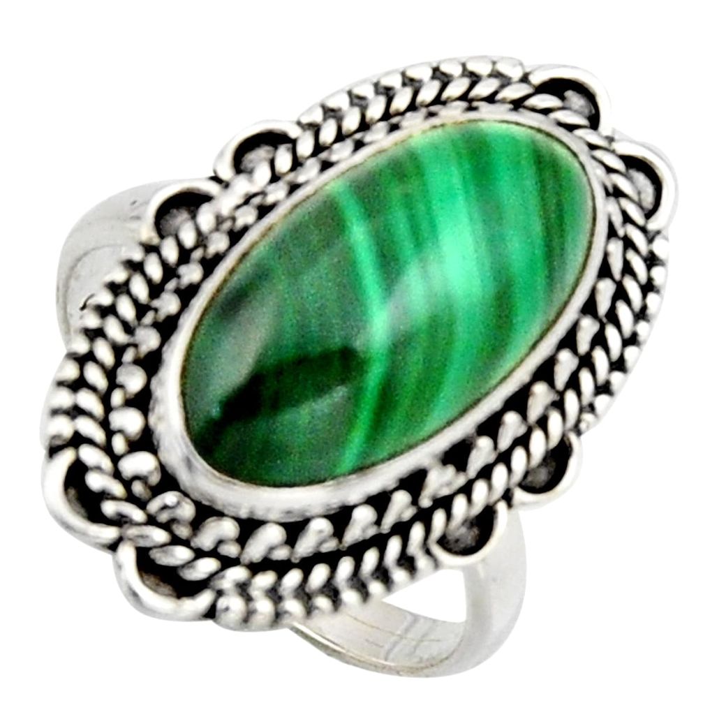 925 silver 8.61cts natural green malachite oval solitaire ring size 8 r3603