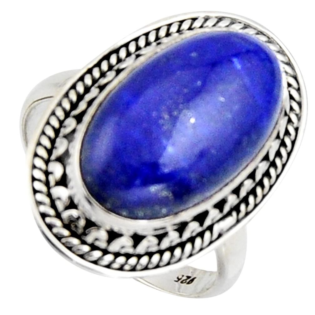 925 silver 10.04cts natural blue lapis lazuli oval solitaire ring size 7.5 r3617