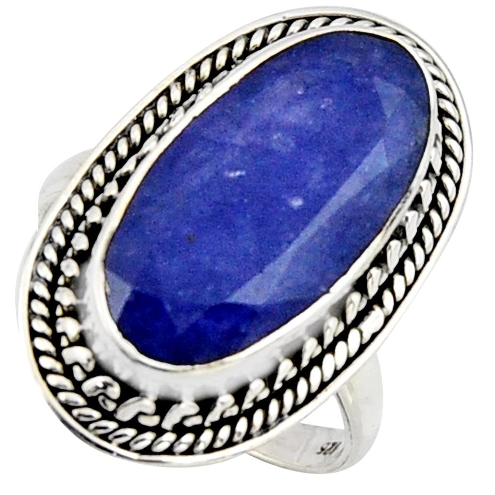 9.72cts natural blue sapphire 925 silver solitaire ring jewelry size 7.5 r3621