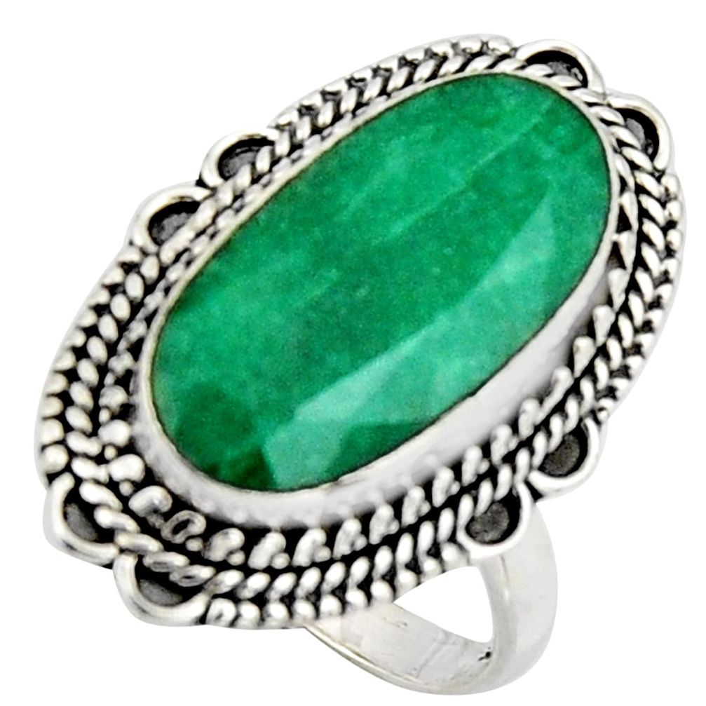 11.25cts natural green emerald 925 silver solitaire ring jewelry size 8.5 r3632