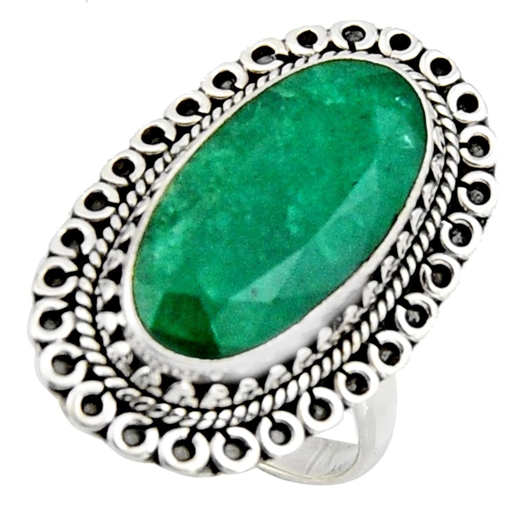 11.62cts natural green emerald 925 silver solitaire ring jewelry size 8.5 r3633