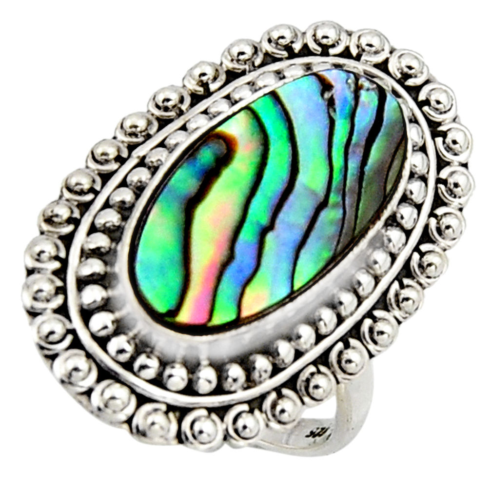 7.23cts natural abalone paua seashell 925 silver solitaire ring size 8.5 r3671