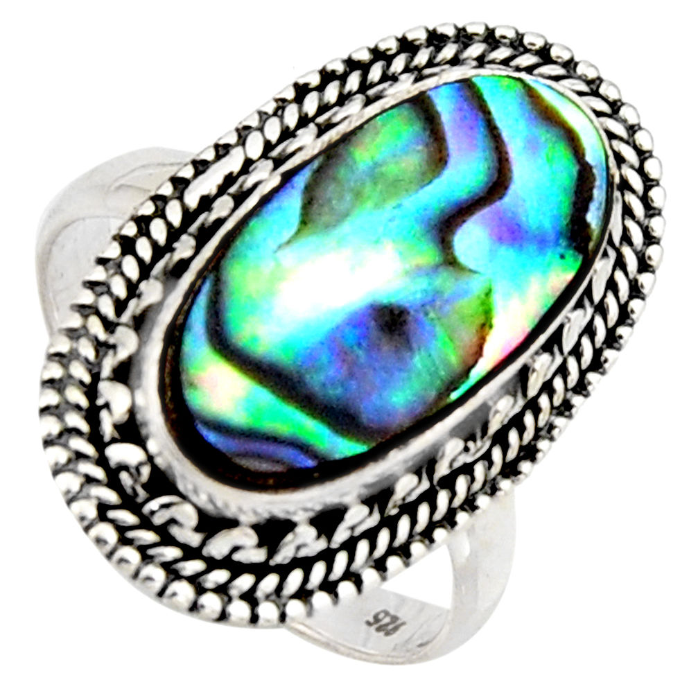7.12cts natural green abalone paua seashell silver solitaire ring size 8.5 r3672