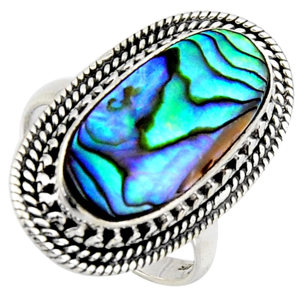 8.65cts natural green abalone paua seashell silver solitaire ring size 9 r3676