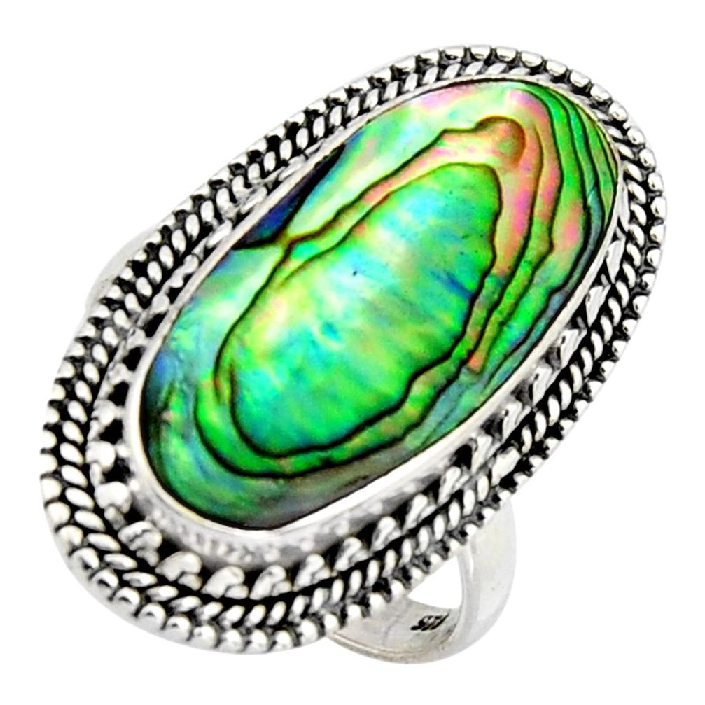 925 silver 10.30cts natural abalone paua seashell solitaire ring size 8 r3678