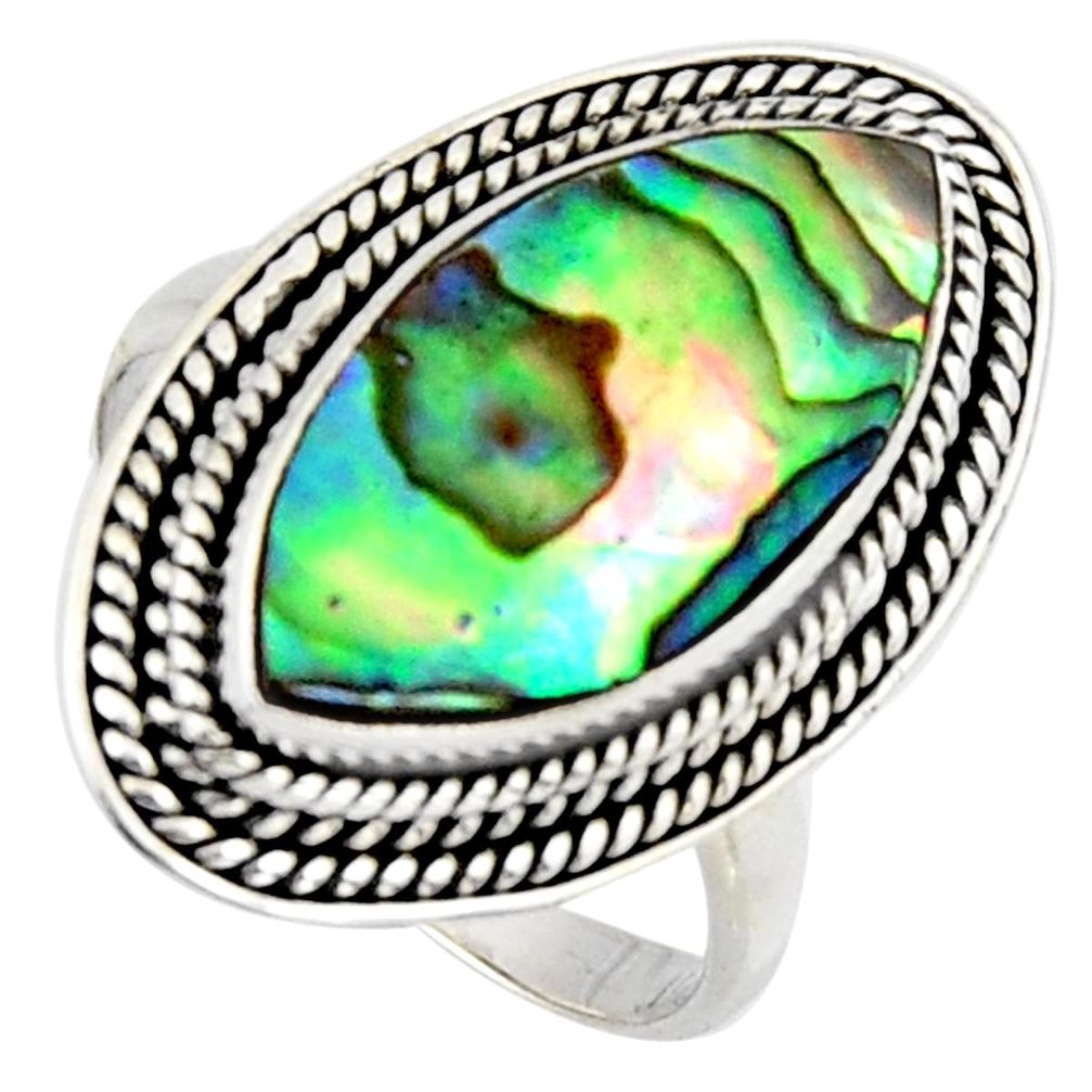 8.14cts natural abalone paua seashell 925 silver solitaire ring size 9 r3679