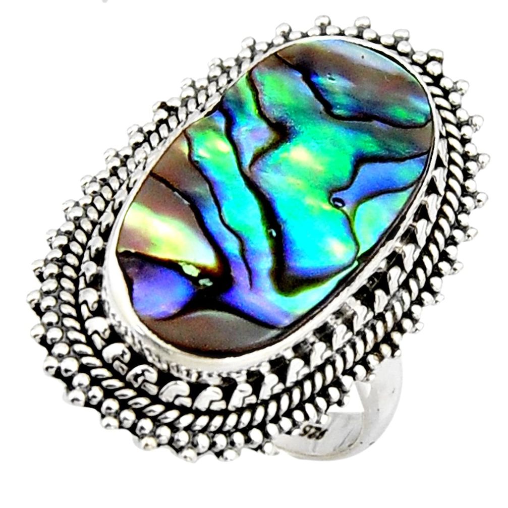 8.24cts natural abalone paua seashell 925 silver solitaire ring size 8 r3680