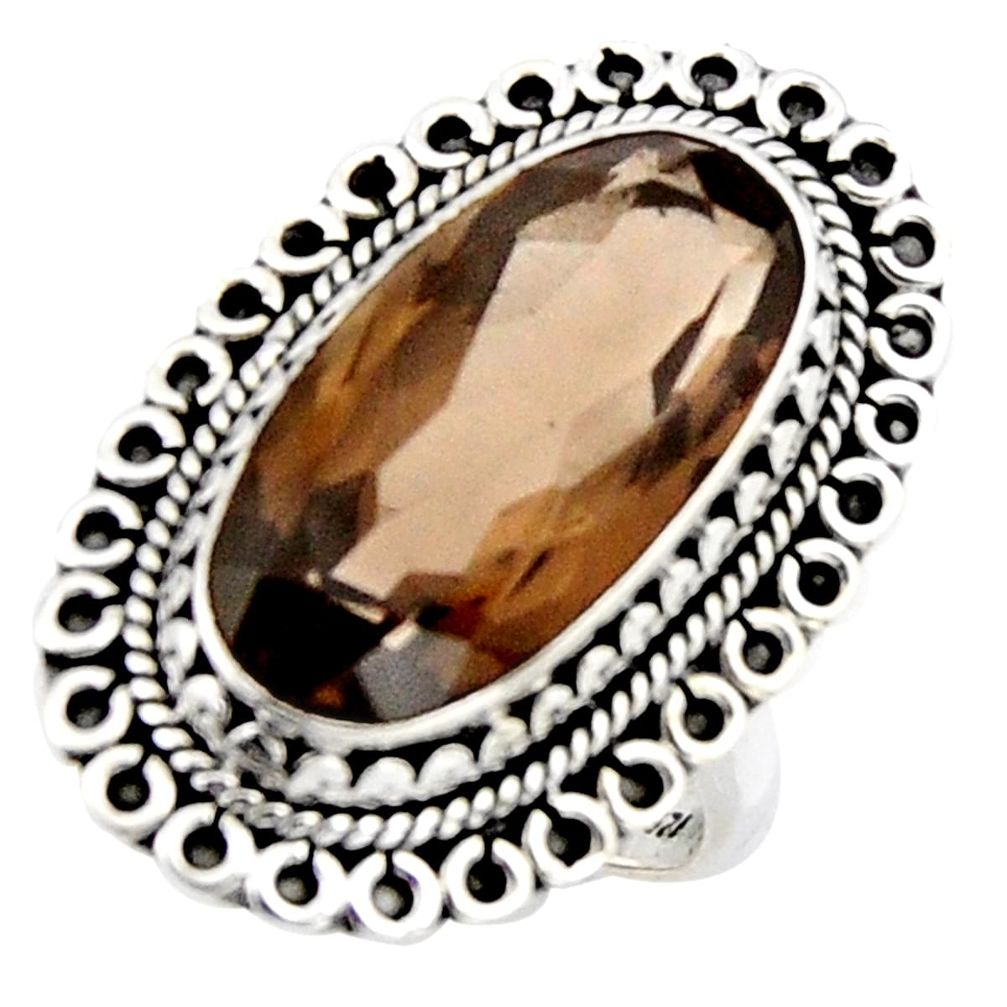 10.89cts brown smoky topaz 925 sterling silver solitaire ring size 7 r3692