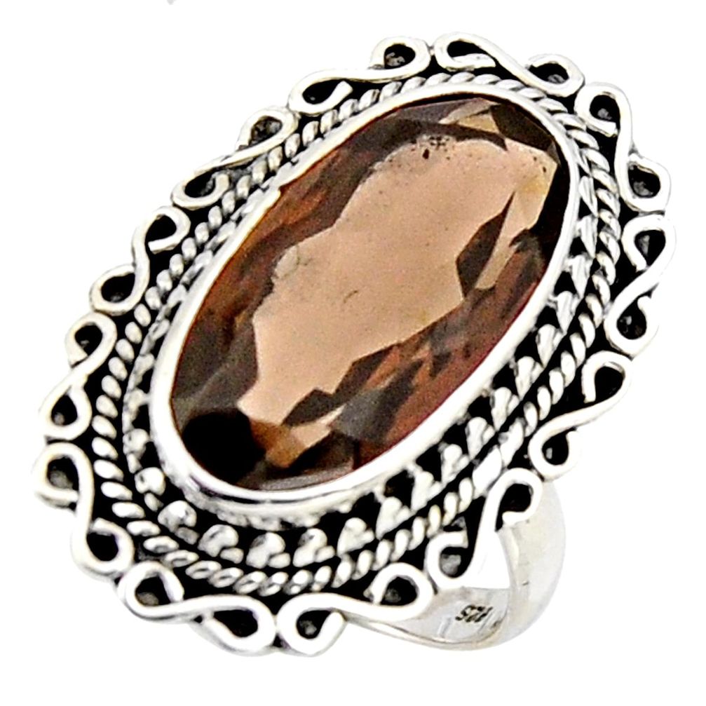 10.89cts brown smoky topaz 925 sterling silver solitaire ring size 7 r3693