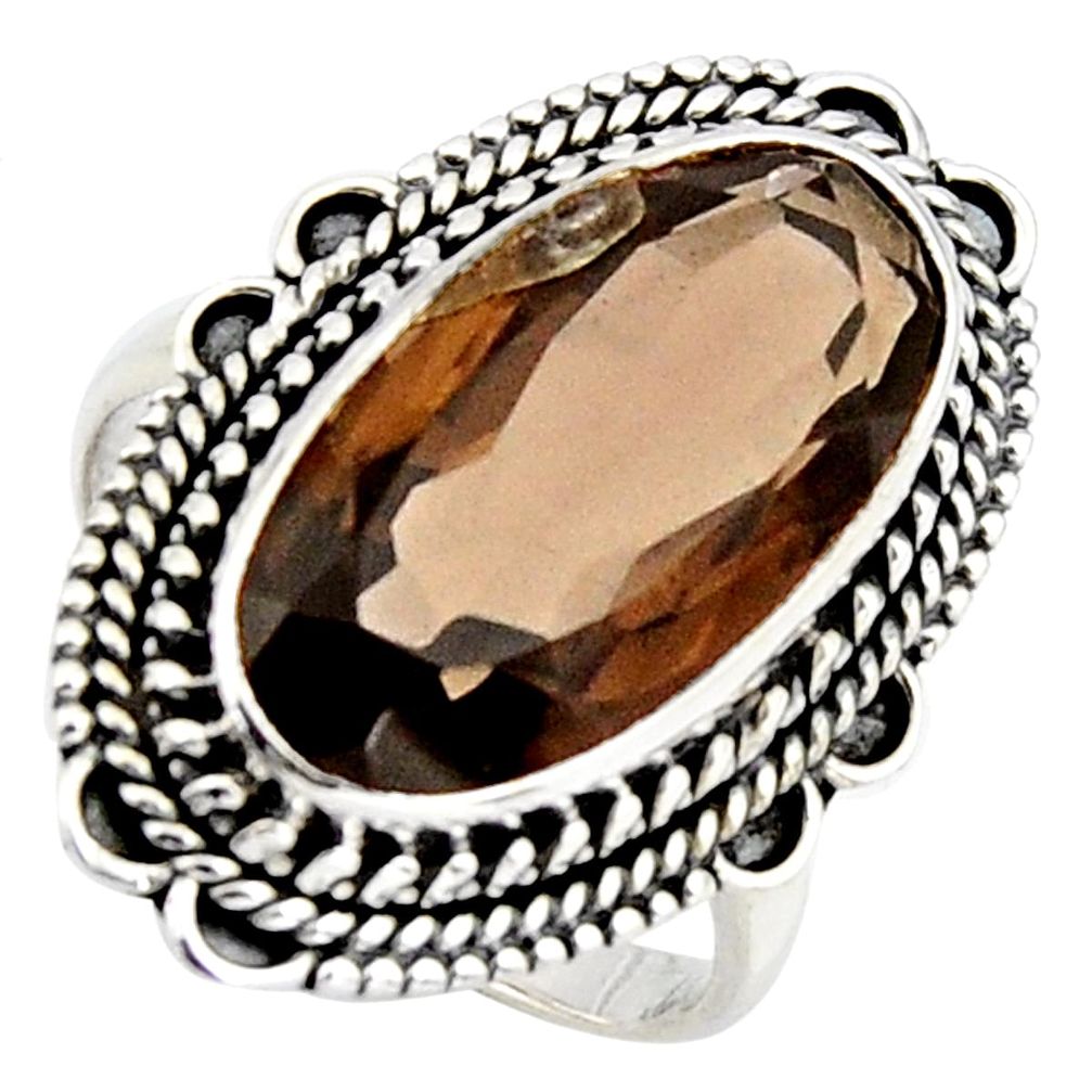 10.54cts brown smoky topaz 925 sterling silver solitaire ring size 8.5 r3694