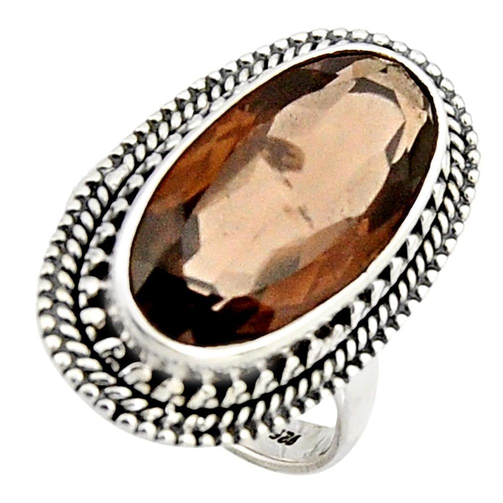 10.89cts brown smoky topaz 925 sterling silver solitaire ring size 7 r3698