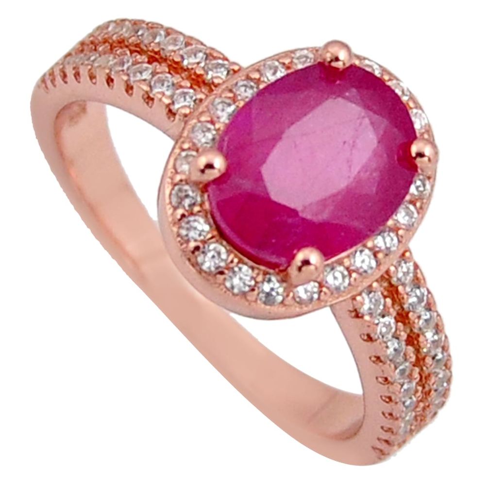 3.51cts natural red ruby cubic zirconia 925 silver 14k gold ring size 6 r3861