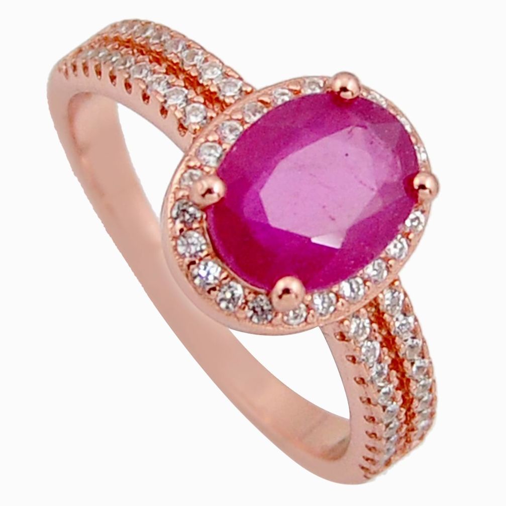 3.66cts natural red ruby cubic zirconia 925 silver 14k gold ring size 7.5 r3900