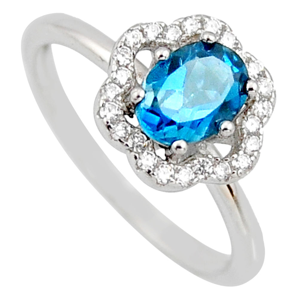 2.58cts london natural blue topaz cubic zirconia 925 silver ring size 6.5 r3930