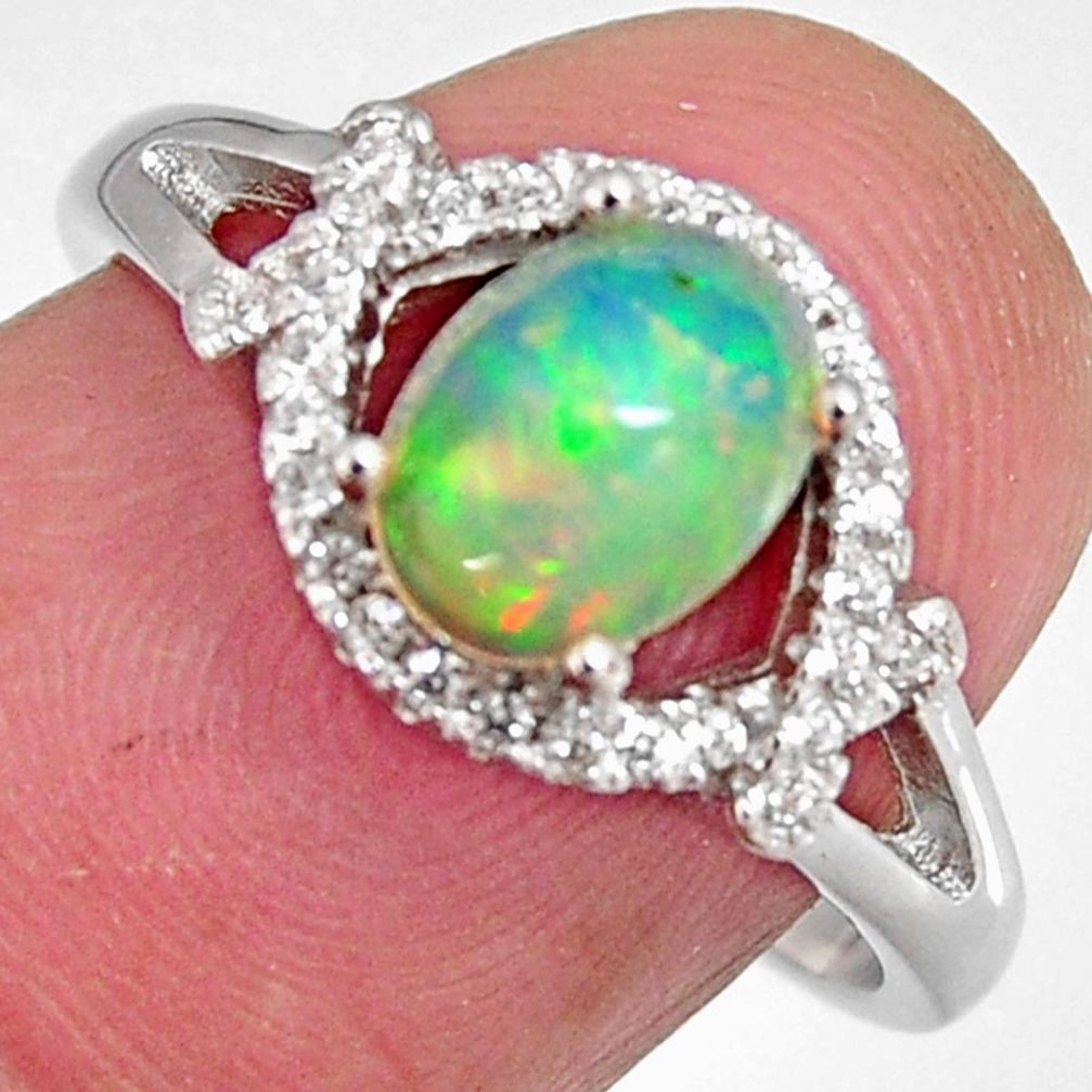 2.92cts natural multi color ethiopian opal zircon 925 silver ring size 7.5 r3945