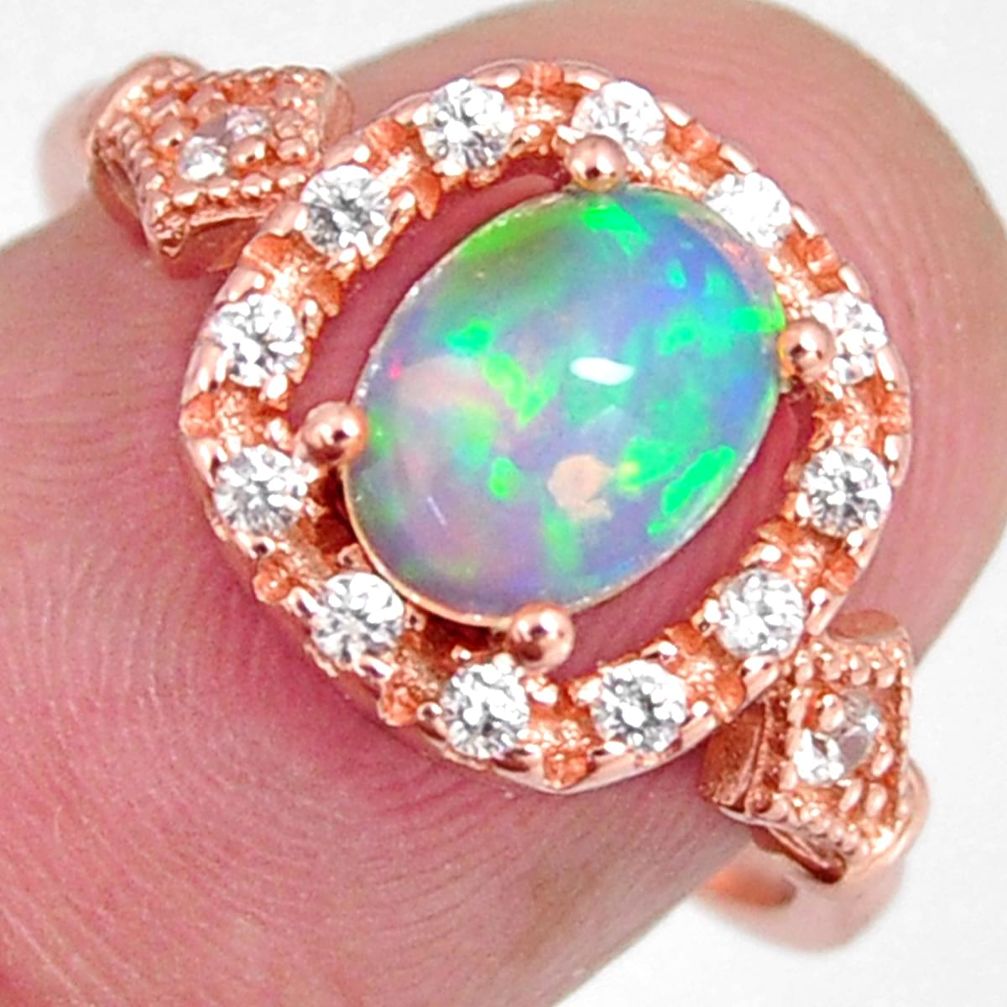 925 silver 3.10cts natural multi color ethiopian opal 14k gold ring size 7 r3964
