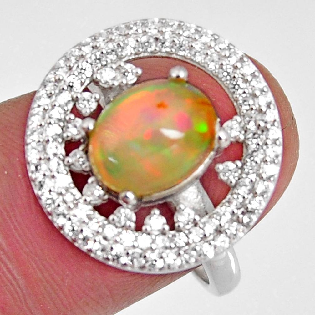 4.36cts natural multi color ethiopian opal zircon 925 silver ring size 8 r3978