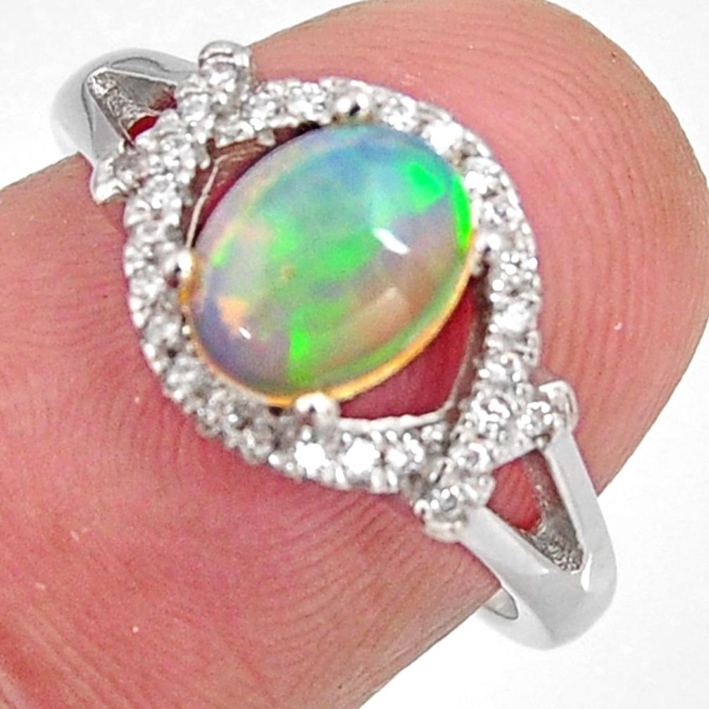 2.95cts natural multi color ethiopian opal zircon 925 silver ring size 6.5 r3981