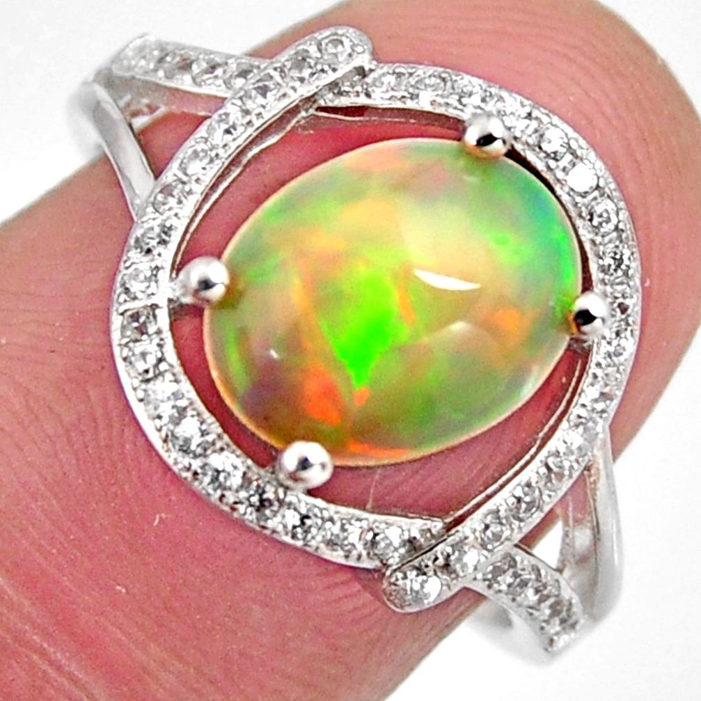 4.42cts natural multi color ethiopian opal zircon 925 silver ring size 7.5 r3985