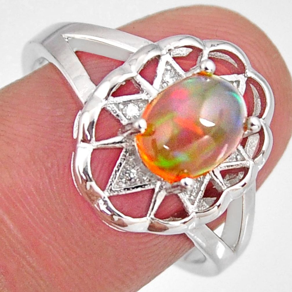 2.22cts natural multi color ethiopian opal zircon 925 silver ring size 7.5 r3986