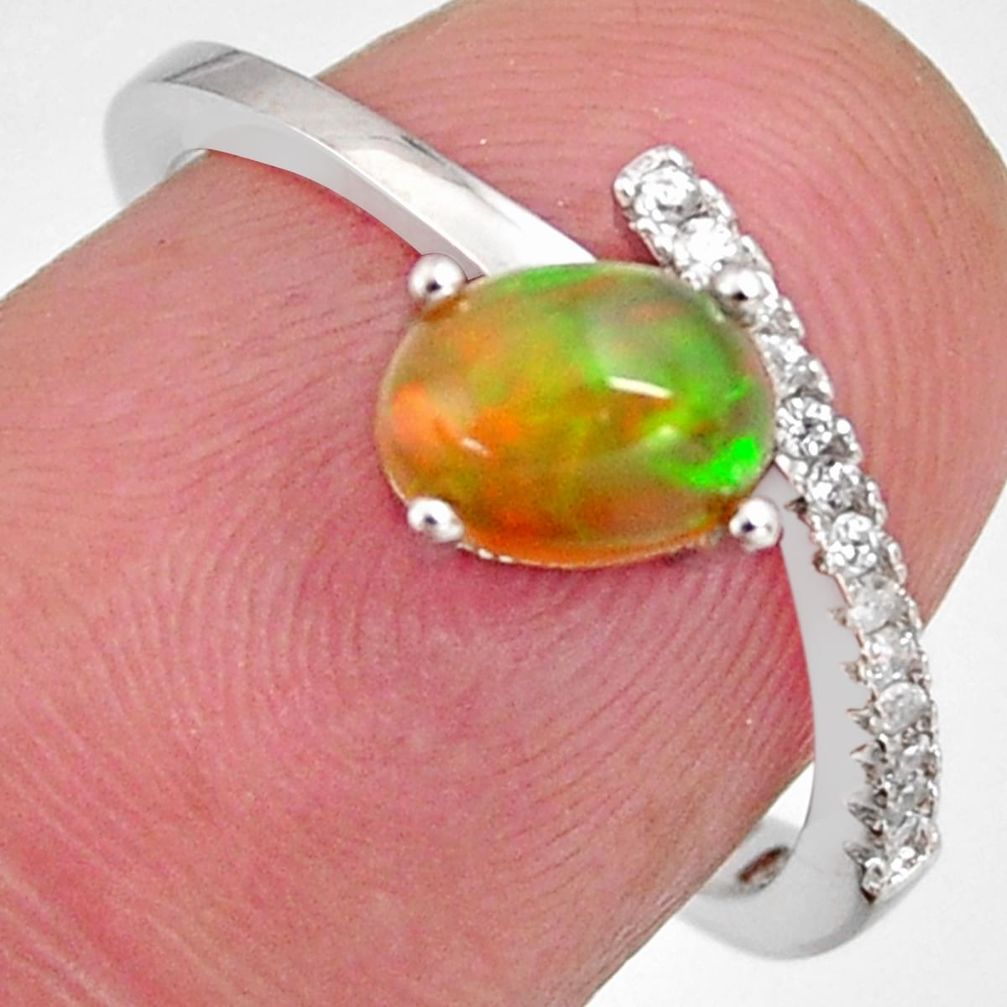 2.03cts natural multi color ethiopian opal zircon 925 silver ring size 6.5 r3990