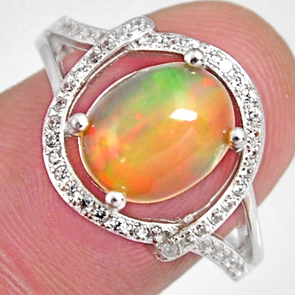 4.26cts natural multi color ethiopian opal zircon 925 silver ring size 7.5 r3992