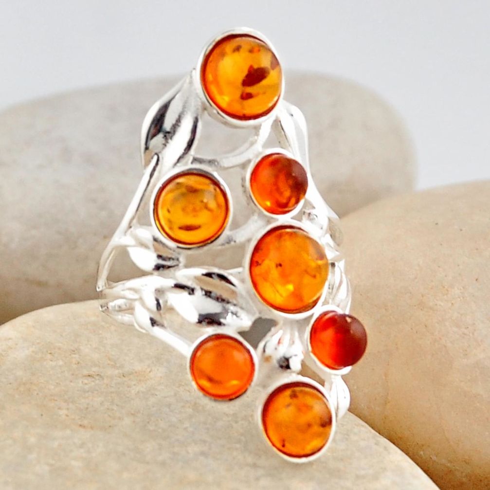 925 silver 3.84cts natural orange baltic amber (poland) ring size 6.5 r4023