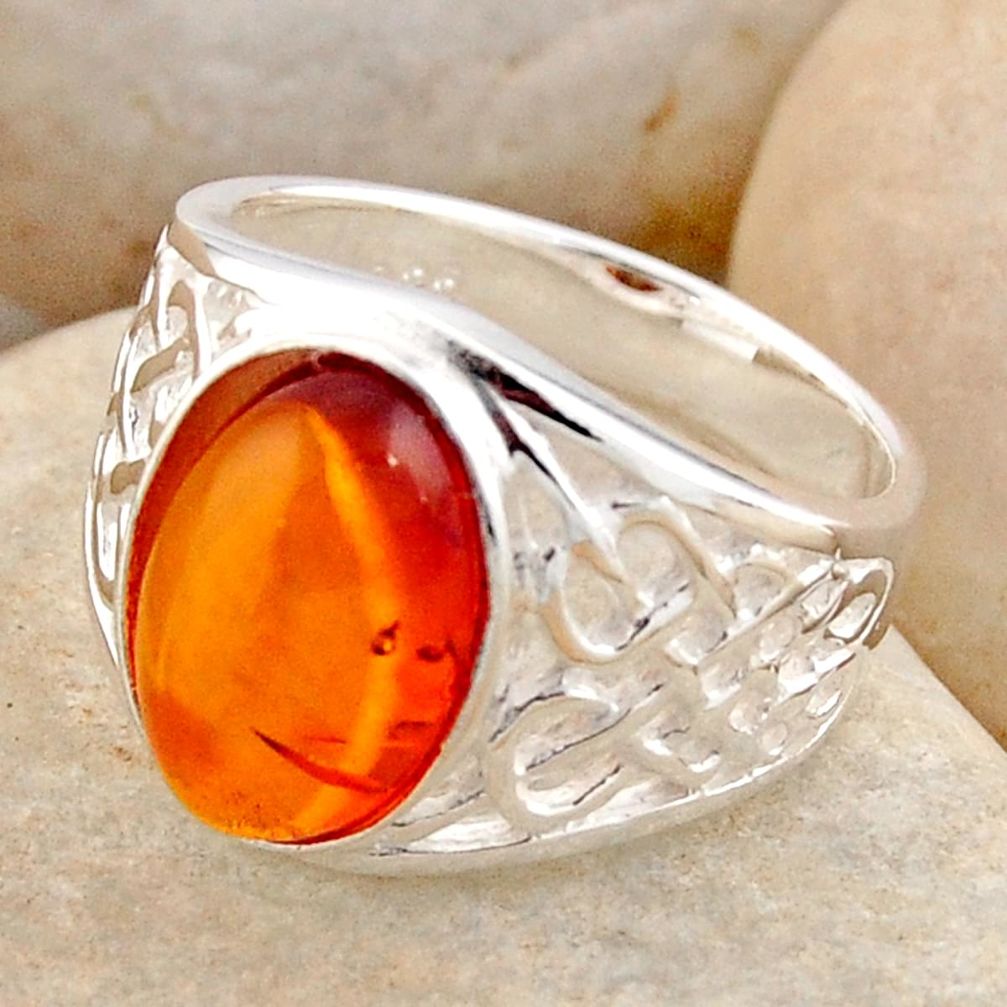 2.52cts natural orange baltic amber 925 silver solitaire ring size 5.5 r4037