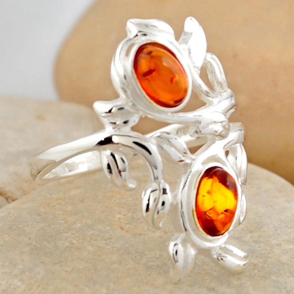 1.94cts natural orange baltic amber (poland) 925 silver ring size 7.5 r4041