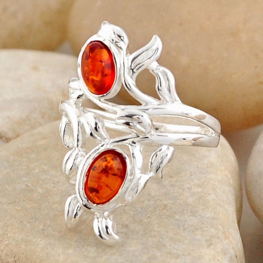 1.81cts natural orange baltic amber (poland) 925 silver ring size 5.5 r4045