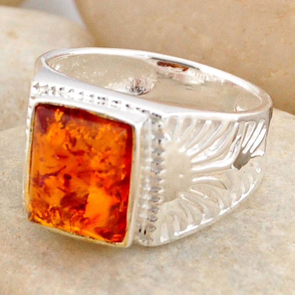 2.46cts natural orange baltic amber 925 silver solitaire ring size 7 r4049