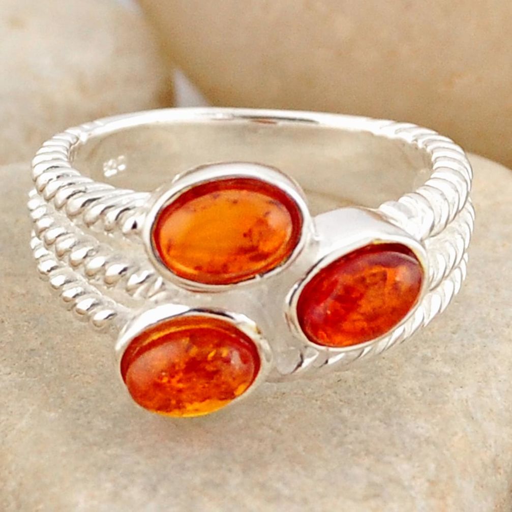 925 silver 2.63cts natural orange baltic amber (poland) ring size 6.5 r4058