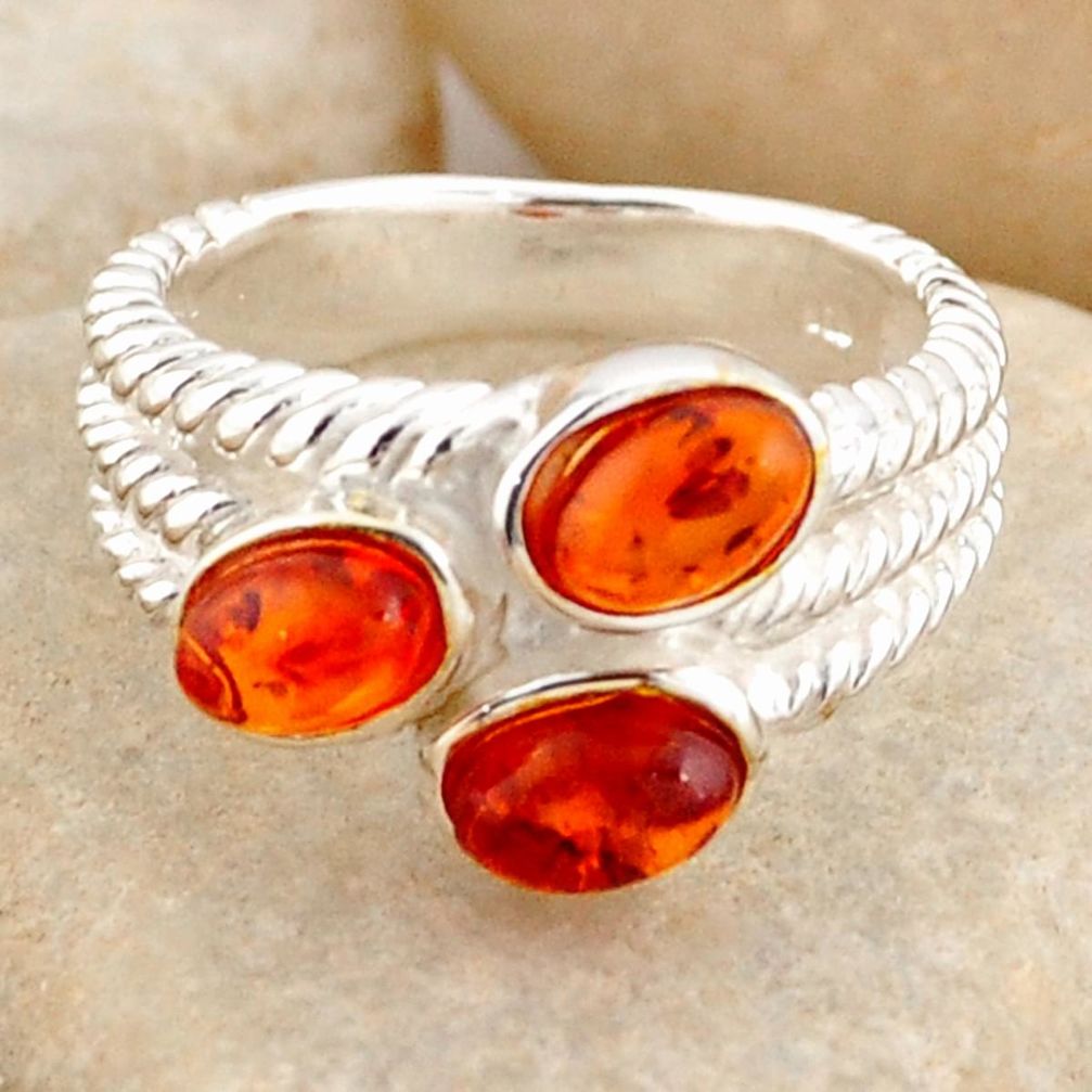 2.51cts natural orange baltic amber (poland) 925 silver ring size 6.5 r4059