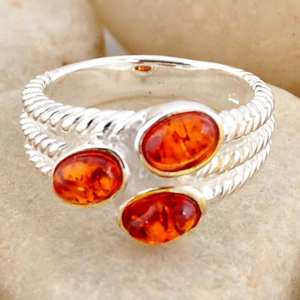 2.73cts natural orange baltic amber (poland) 925 silver ring size 7.5 r4060