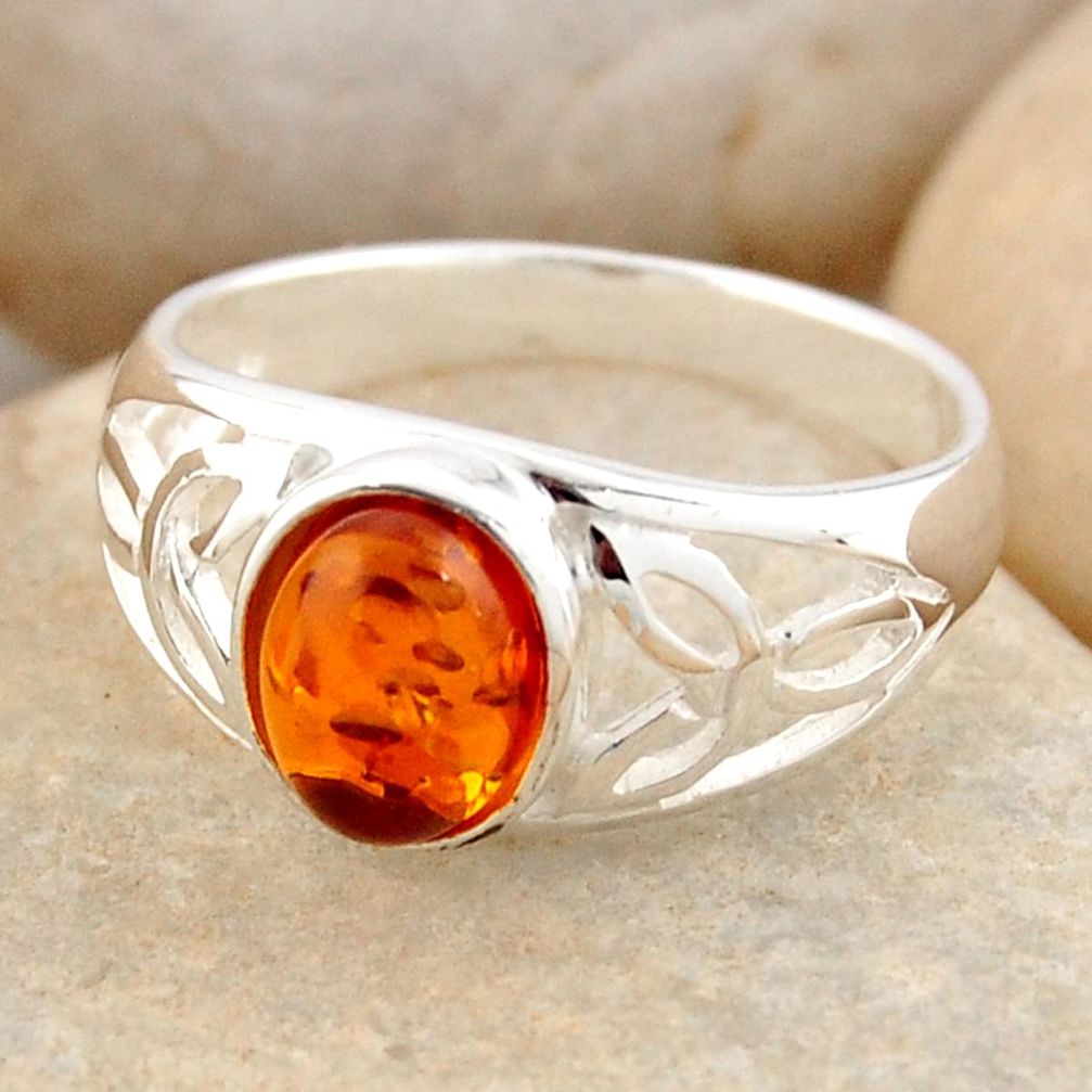 1.51cts natural orange baltic amber 925 silver solitaire ring size 6.5 r4065