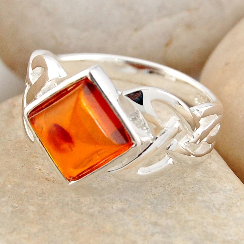 925 silver 2.55cts natural orange baltic amber solitaire ring size 8.5 r4068
