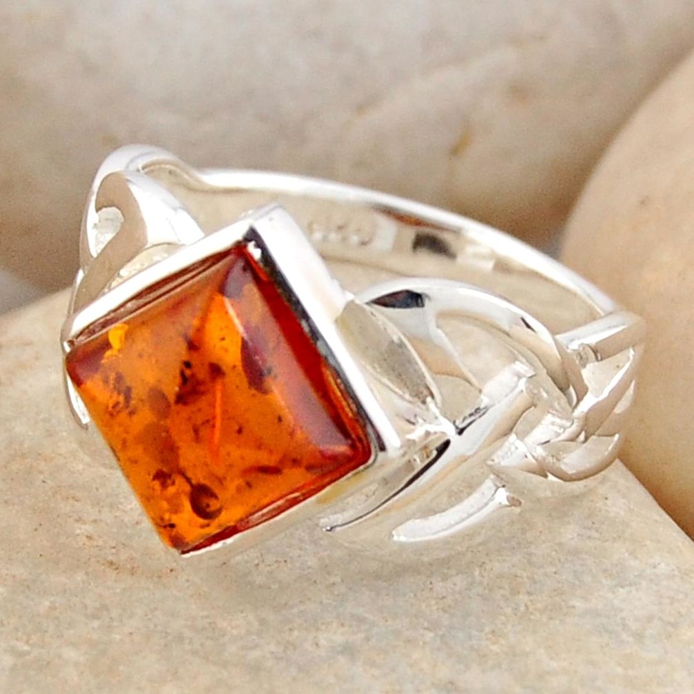 2.41cts natural orange baltic amber 925 silver solitaire ring size 6.5 r4069