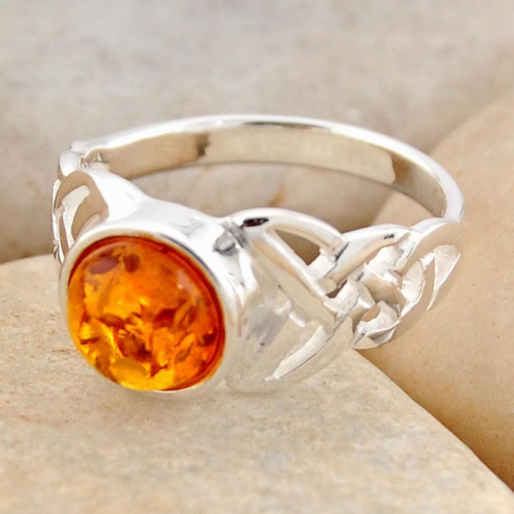 1.94cts natural orange baltic amber 925 silver solitaire ring size 7.5 r4071