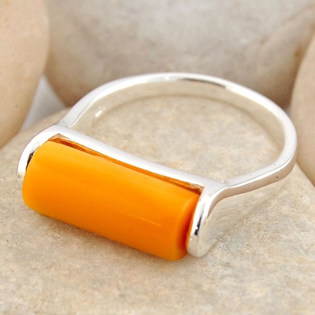 4.02cts natural orange baltic amber 925 silver solitaire ring size 7 r4082