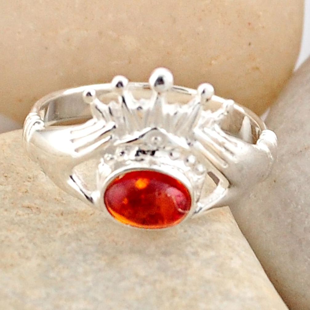 0.87cts natural orange baltic amber 925 silver solitaire ring size 5.5 r4087