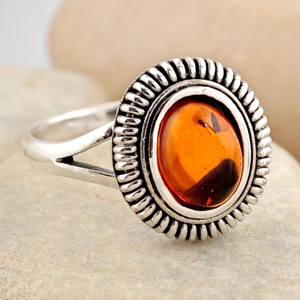 1.58cts natural orange baltic amber 925 silver solitaire ring size 8.5 r4099