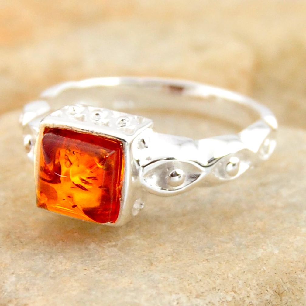 1.04cts natural orange baltic amber 925 silver solitaire ring size 5.5 r4103