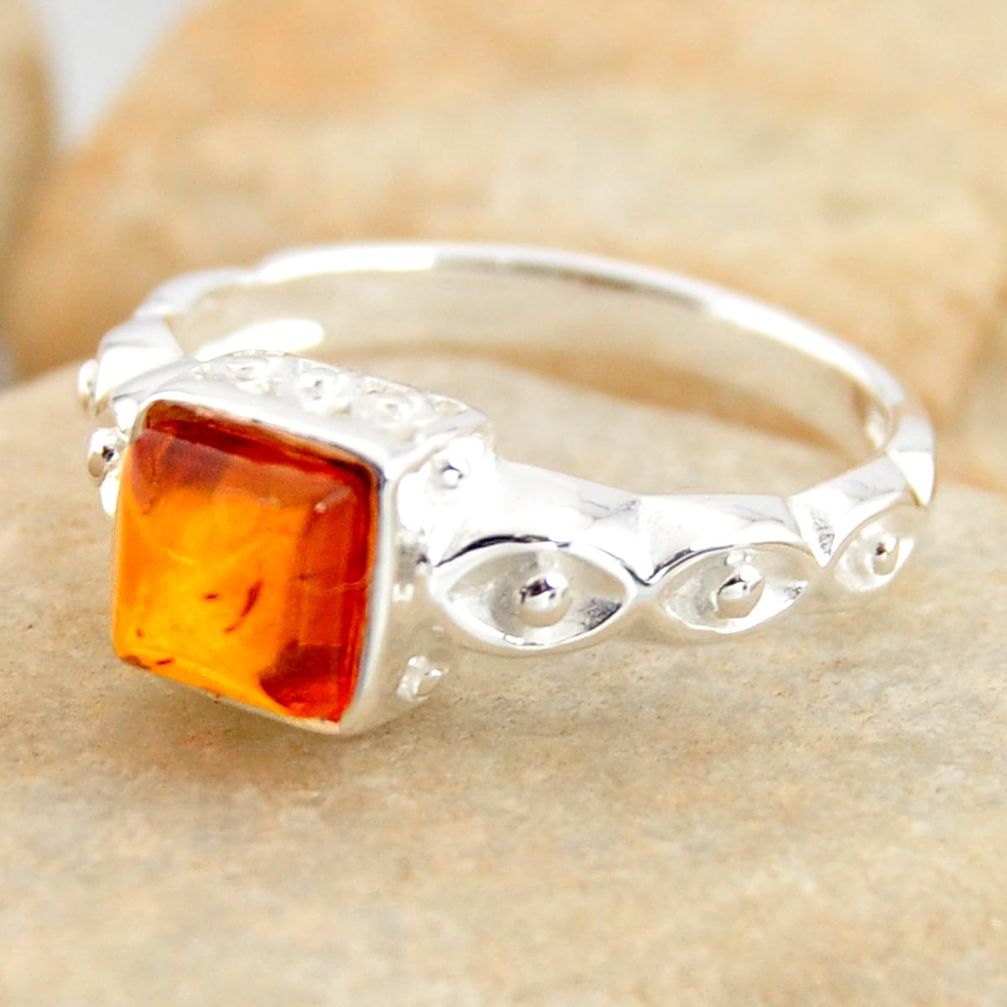 925 silver 1.04cts natural orange baltic amber solitaire ring size 7.5 r4104