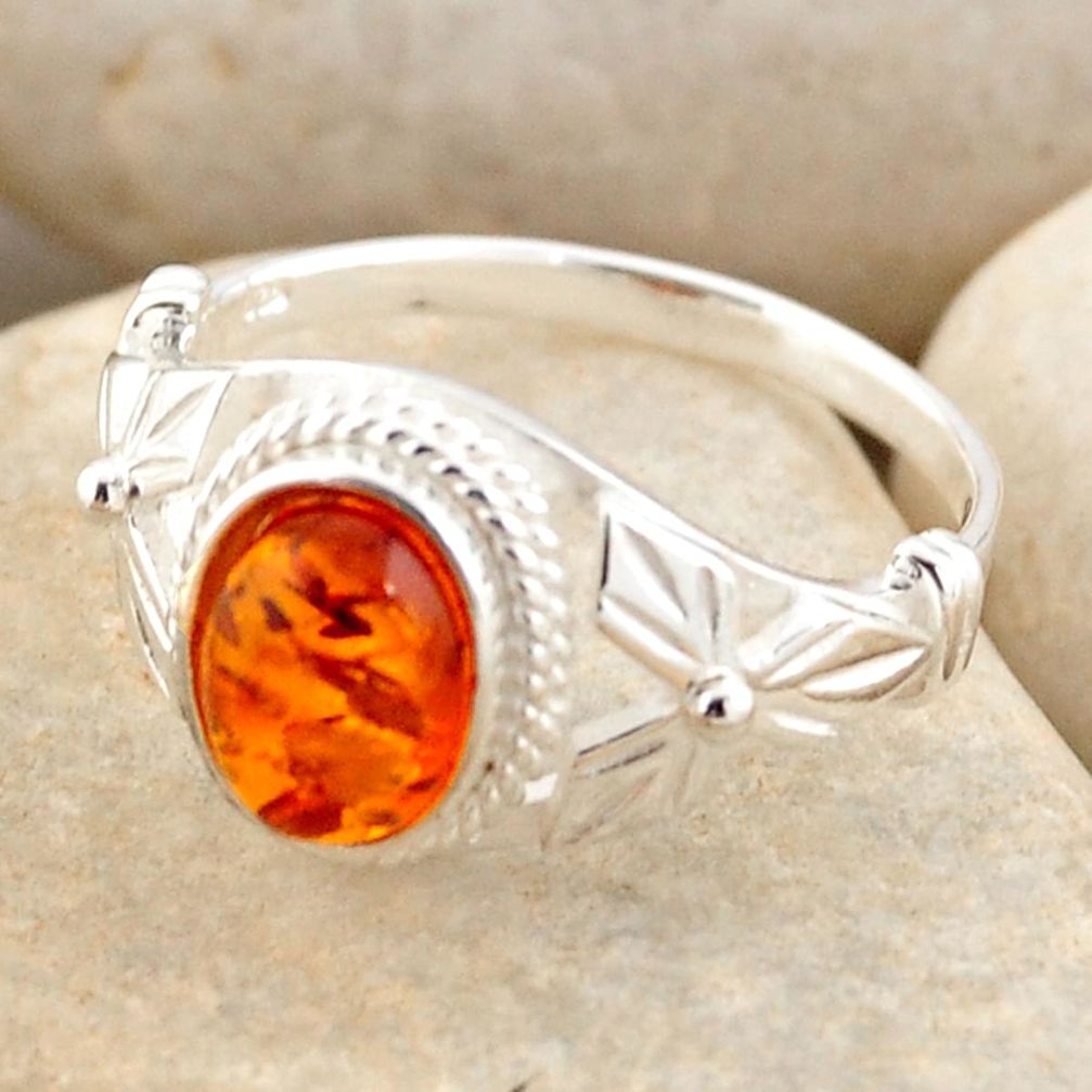 1.96cts natural orange baltic amber 925 silver solitaire ring size 7.5 r4112