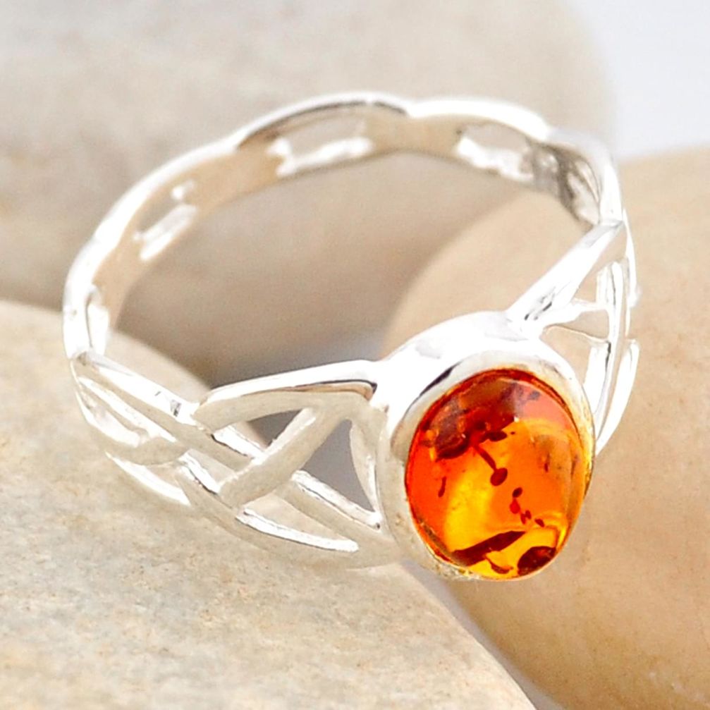 925 silver 1.73cts natural orange baltic amber solitaire ring size 7.5 r4119