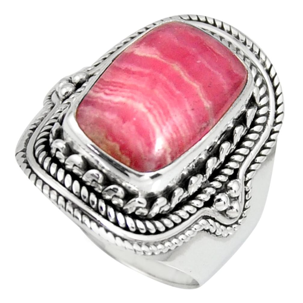 6.15cts natural rhodochrosite inca rose 925 silver solitaire ring size 7.5 r4122